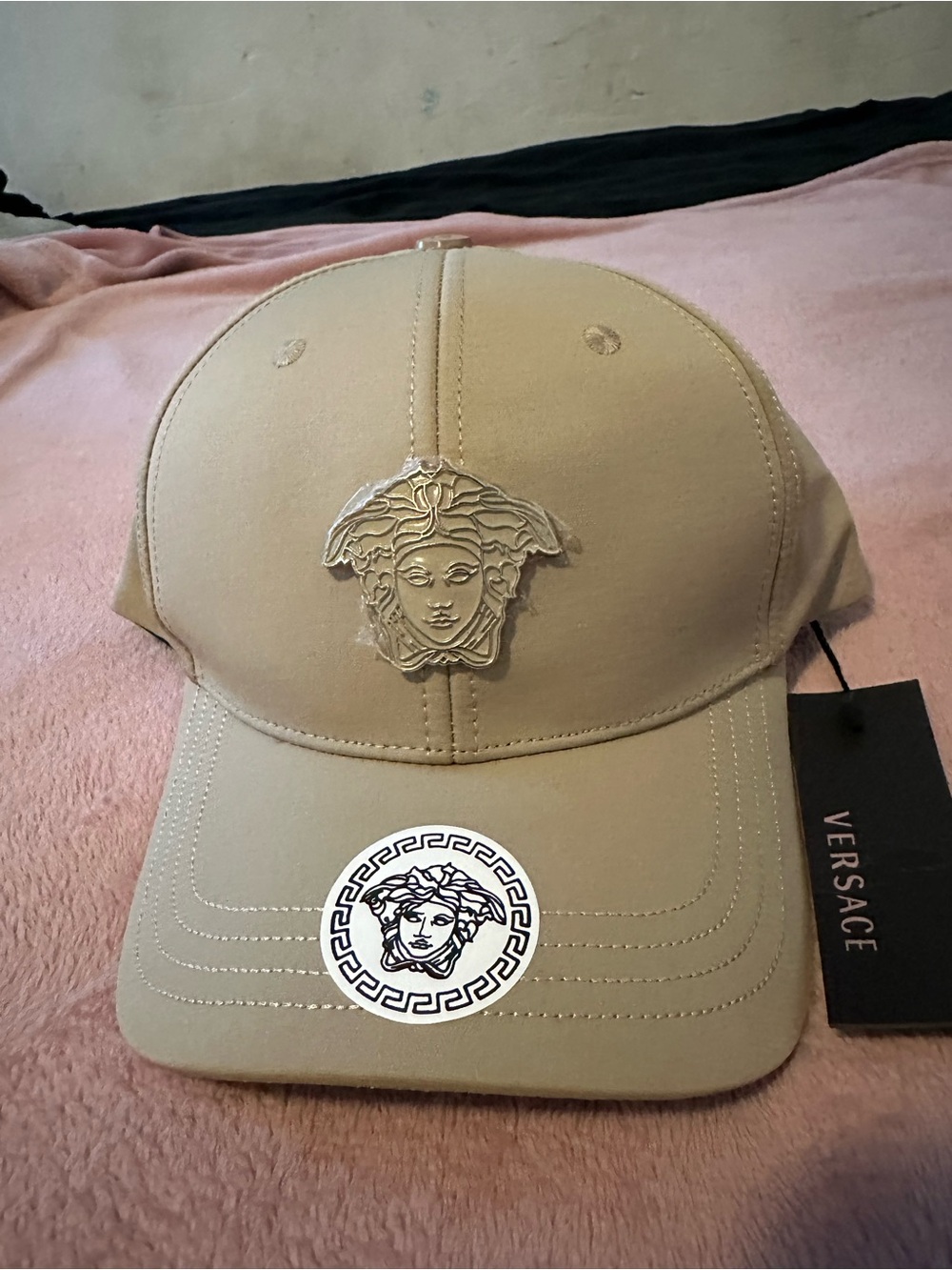 Versace Tan Medusa Leather Patch Baseball Cap